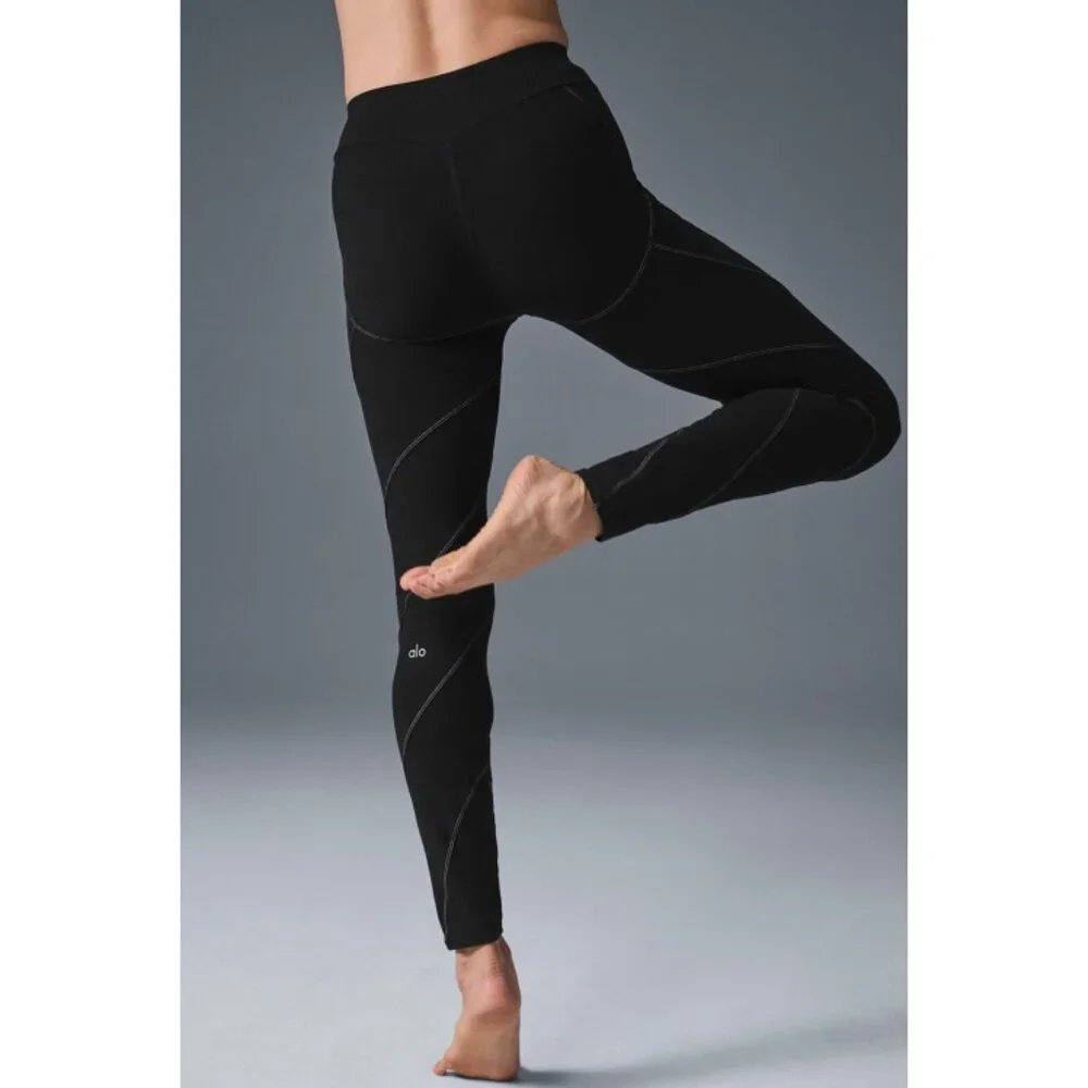 Alo Alosoft High-Waist Sunray Leggings Black White Hi-Rise Waisted Skinny Pants